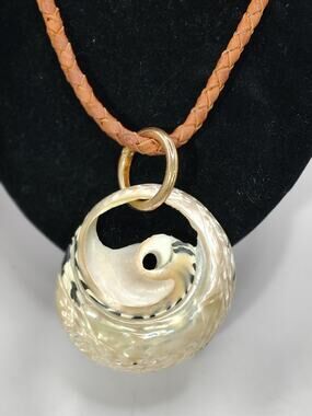 Hand Carved Mother of Pearl Shell Koru Pendant Boho Necklace
